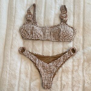 Rip Curl Brown and White Polka Dot Bikini Set